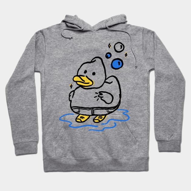 Stick Figure Cute Duck Making Peace Sign Hoodie by Mrkedi